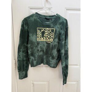 Keith Haring Green Tie Dye Crop Sweatshirt
